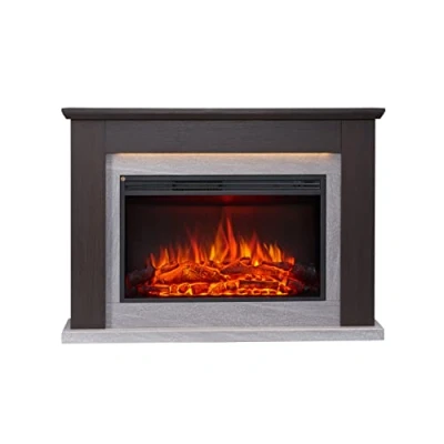 Imagen de CrownFlame Chimenea eléctrica Typhon de pie con calefacción, iluminación LED, Efecto Llama 3D y Mando a Distancia Marrón Oscuro…