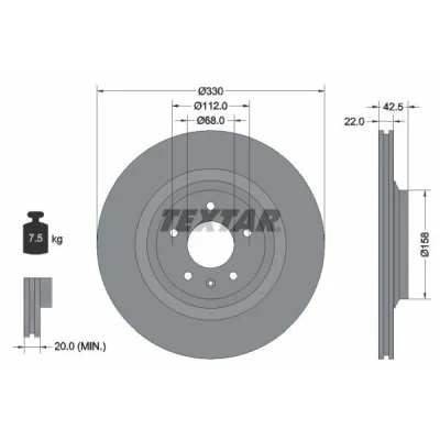 Imagen de TEXTAR PRO 92160403 Disco de freno 330 22 05/06 112 ventilación externa revestido sin perno sujeción rueda, buje rueda AUDI: A6 C6 Avant