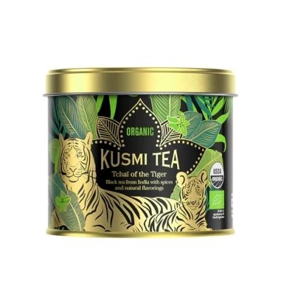 Imagen de Kusmi Tea Tchaï of the Tiger Té Negro 100% Orgánico Indio con especias Chai Creado en Colaboración WWF Hojas Sueltas de Lata 100g para Aprox. 50 Tazas