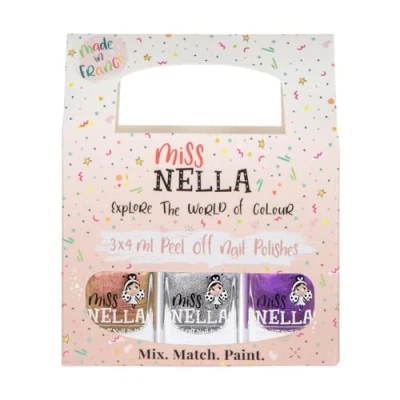 Imagen de Miss Nella Space And Beyond Paquete de 3 esmaltes uñas a base agua, peel off, sin olor y seguro por los niños Cosmic Cutie (oro), Shooting Star (plata) &amp; Galactic Unicorn (Morada)