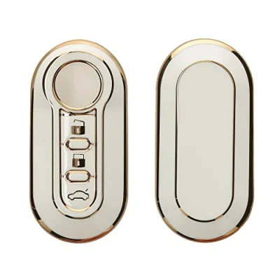 Imagen de kwmobile Carcasa para Mando Compatible con Fiat Lancia Llave de Coche Plegable 3 Botones Funda Llaves TPU Blanco/Dorado