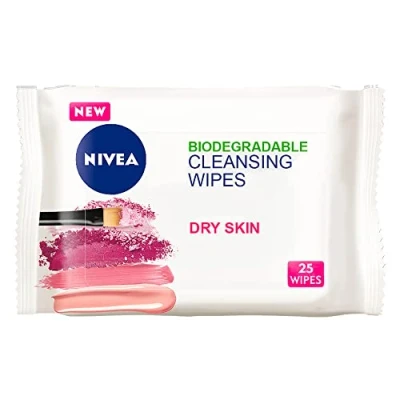 Imagen de NIVEA toallitas limpiadoras 3 en 1 para piel seca (25 toallitas), desmaquillantes a base de plantas, faciales seca, eliminación maquillaje suave pero eficaz