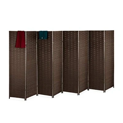 Imagen de Relaxdays Biombo 8 Paneles, 170 x 320 cm, Separador Ambientes Plegable, Madera y Cuerda de Papel, Mampara Marrón