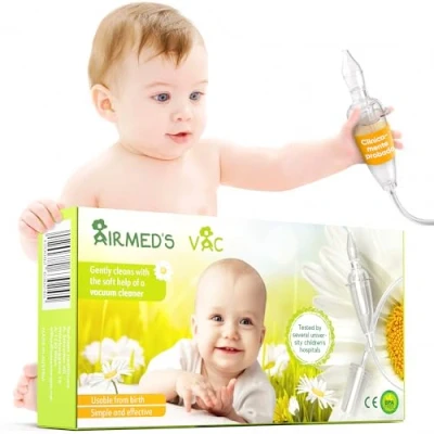 Imagen de Aspirador Nasal bebes Airmed&#039;s Vac. CLÍNICAMENTE PROBADO, SEGURO y SUAVE. Cuenta con 2 cabezales de succión e incluye un cepillo limpieza. Nasal. Sacamocos bebe. Saca mocos para