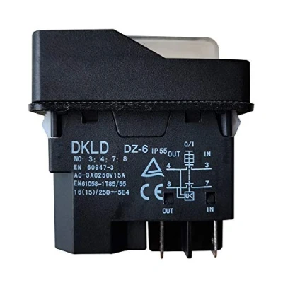Imagen de DKLD DZ 6 interruptor electromagnético de 4 pines con apagado y protección contra la tensión, pulsador encendido para equipos eléctricos industriales (250 V, 16 A, IP55)