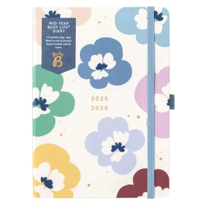 Imagen de Busy B Diary A5 Mid Year Academic Life Weekly Journal Aug &#039;25 &#039;26 Floral Print Cover Planner with Dual Schedules, Calendar, Pen Loop, Pockets &amp; Elastic Closure
