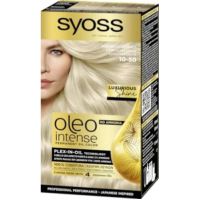 Imagen de Syoss Oleo Intense Tinte 10 50 Rubio Claro Ceniza Coloración permanente Sin Amoníaco Cobertura profesional De canas Resultados peluquería (Pack 3)