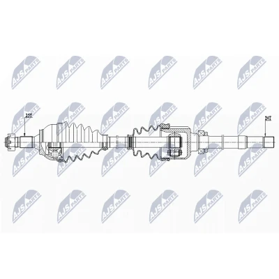Imagen de NTY NPW CT 079 Árbol de transmisión Eje delantero, derecha 876, 292 con apoyo PEUGEOT: 208 I Hatchback, 207 2008 Familiar, CITROËN: C3 II