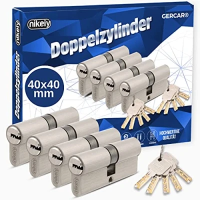 Imagen de GERCAR Juego de 4 cilindros para perfil, cierre uniforme, 80 mm, dobles 40/40, latón mate, incluye 10 llaves, longitud: A: 40, ancho: 40 x