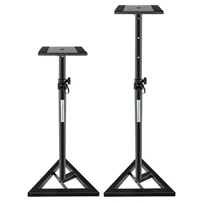 Imagen de Pronomic SLS 10 2x soporte de altavoz para monitor estudio Altura ajustable 80 cm a 130 cm, base triangular, pies goma, con pinchos, acero, placa tiras goma Negro