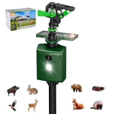 Imagen de Ahuyentador Gatos Solar con Rociador, GuKKK Espantapajaros Exterior, Palomas, Aspersor de Agua Sensor Movimiento Gatos, Perros, Alcance 8 Metros