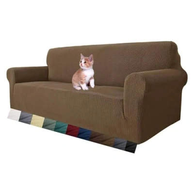 Imagen de MAXIJIN Funda elástica para sofá de 3 plazas, 1 Pieza Fundas Sala Estar Jacquard Protector Muebles Perros (3 Plaza, marrón)