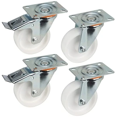 Imagen de Dörner + Helmer Juego de 4 ruedas giratorias 100 mm polipropileno, placa x 85 mm, mezcla rodillos, capacidad carga 450 kg/set