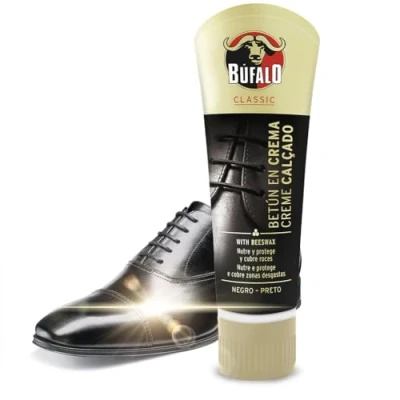 Imagen de Búfalo Classic Betún en Crema para Zapatos, Cuidado del Calzado, Color Negro que Nutre, Protege y da Brillo, Óptimo Pieles Lisas Tubo de 50ml