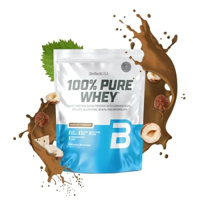 Imagen de BioTechUSA 100% Pure Whey Proteína en Polvo con BCAA y Glutamina Sin Gluten, Aceite de Palma, 1 kg, Avellanas