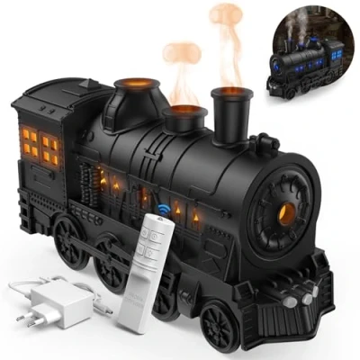 Imagen de Jeebel Difusor Aroma para Aceite Esencial 300 ml con Estilo de Tren, Efecto Llama, Mando a Distancia, Enchufe UE Mini Humidificador Vapor Frío Aromaterapia en Dormitorio Oficina