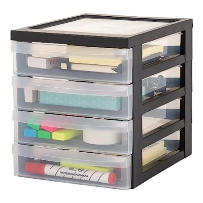 Imagen de Iris Ohyama Unidad de cajones almacenamiento escritorio con 4 superficiales, Negro, A4, documentos, accesorios, para oficina, escolares, hogar, torre, organizador, DC A5 Shallow