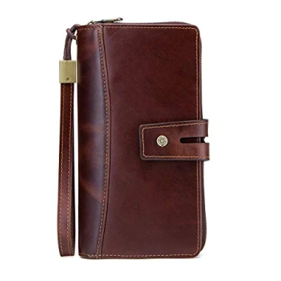 Imagen de Contacts Cartera de Cuero Genuino para Hombre Secretario chequera Titular teléfono Monedero con Cremallera,Café