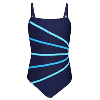 Imagen de Aquarti Bañador de Baño Deportivo Una Pieza para Niñas Tira, Azul Oscuro/Azul Turquesa/Azul Cielo, 164