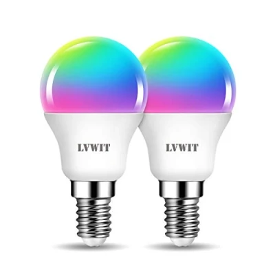 Imagen de LVWIT Bombillas Inteligente E14, Compatible con Alexa, Google Home Assistant y Smart Life/Tuya App, Bombilla Wi Fi Golf 5W 470 Lm, Lámpara Regulable LED P45 equivalente a 40W 2 Unidades.