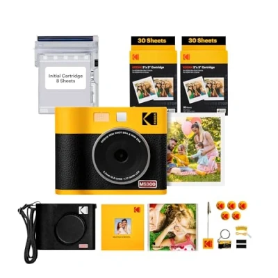 Imagen de KODAK Mini Shot 3 ERA 4PASS 2 en 1 Cámara Instantánea e Impresora de Fotos (7,6x7,6cm) (Cámara + Pack Regalo con 68 Hojas (8 Iniciales 60 Hojas), Amarillo)