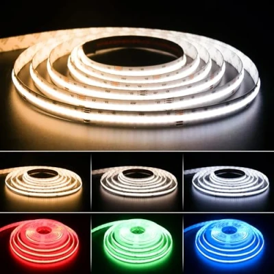 Imagen de PAUTIX tira LED COB RGB+WW/CW 5 m, 840 leds/m RGB+CCT, temperatura de color ajustable 2700 K 6500 K, 24 V, luz que cambia el para decoración bricolaje (fuente alimentación y