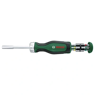 Imagen de Bosch Home and Garden Destornillador de Carraca, con 12 Puntas, Alto Par para un Atornillado Eficiente, Óptima Intensidad, Depósito Puntas Emergente, Portapuntas Magnético