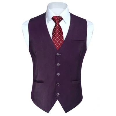 Imagen de Enlision Chaleco Vestir Violeta Hombre Elegante Chalecos Traje de Boda Color Liso Formal Negocio con Bolsillo L