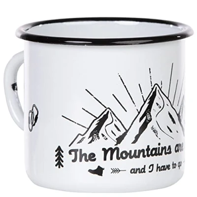 Imagen de Mugsy The Mountains Are Calling Taza esmaltada ligera y resistente, para camping trekking