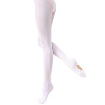 Imagen de Mallas de ballet convertibles 90D para mujer, medias suaves con pies baile agujeros (S, Blanco)