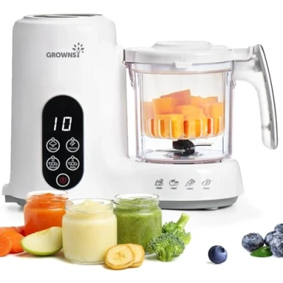 Imagen de GROWNSY Robot de Cocina para Bebé, Procesador Alimentos con Cesta Vapor Cocina, Mezcla y Esteriliza, Comida Casera Saludable, Sin BPA