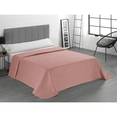 Imagen de Donegal Collections Colcha Bouti Cama 90 90/80 Lisa Acolchada y Reversible Coral Colchas Cubrecama Primavera Verano Fresca, Acolchado Fino Microfibra Extrasuave
