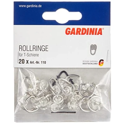 Imagen de GARDINIA ganchos para cortina, Anillas en T riel con plegables, Metal/Plástico, Blanco, 20 Piezas