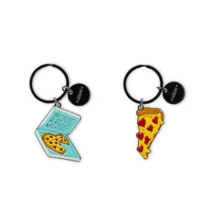 Imagen de Legami Juego de 2 llaveros metal esmaltado, diseño pizza, regalo para pareja, llavero con colgante bolso, anillo en espiral resistente, tamaño 4 x 8,5 0,2 cm, amarillo, Talla única