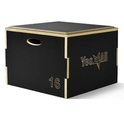 Imagen de Yes4All E0QT Caja pliométrica de madera 3 en 1 con superficie antideslizante, 40,6cm altura, plataforma para entrenamiento y cajas salto, gimnasio casa entrenamiento, negro