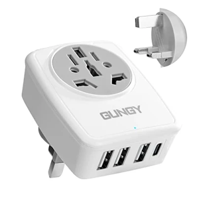 Imagen de Adaptador Enchufe Ingles UK de Viaje Inglaterra con 3 Puertos USB y 1 Tipo C Europa Español 2 Pin a Reino Unido para Irlanda Escocia Maldivas G