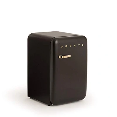 Imagen de CREATE / RETRO FRIDGE 83.5 GOLD/Frigorífico negro maneta oro 98W, bajo consumo, 2 estantes, regulador temperatura, botellero, 56x54x84cm