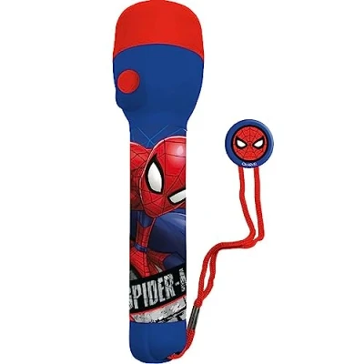 Imagen de HOVUK Spiderman linterna LED para niños de 16 cm, viaje ligera, luz verano leer, acampar y emergencias, regalo 3 años en adelante, color azul