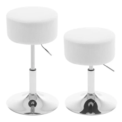 Imagen de WOLTU 2X Taburetes Tocador Redondos, Bajos, Sillas Maquillaje Giratorias, Pequeños con Altura Ajustable para Salón, Cafetería y Bistro, Asiento Tapizado en Pana, Blanco, BH409ws 2