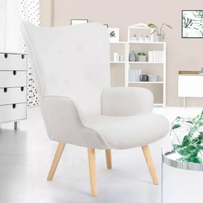 Imagen de IDMarket Ivar Sillón escandinavo en tejido buclette blanco