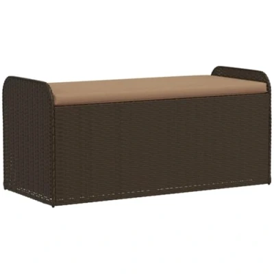 Imagen de vidaXL Banco de Almacenaje con Cojín, Asiento Exterior, Caja Almacenamiento, Mueble para Patio Jardín Terraza, Ratán Sintético Marrón