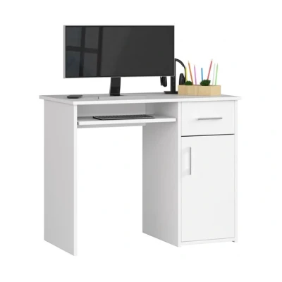 Imagen de AKORD Escritorio para PC con Bandeja Teclado Cajones de Oficina computadora L90 x H74 P50 cm, 29 kg Blanco