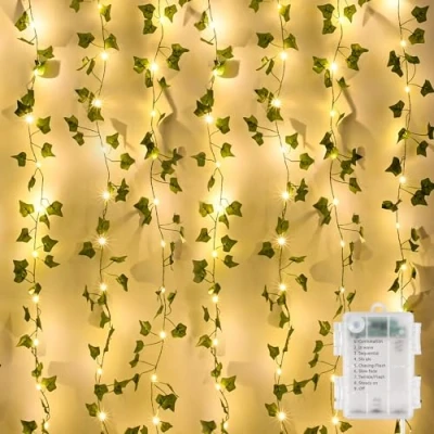 Imagen de GuKKK Luces de Hadas LED Hiedra Artificial, 10M Guirnalda Vines con 100 LED, Cadena Luz Hojas, para Jardín, Patio, Escalera, Interior y Exterior Decoración