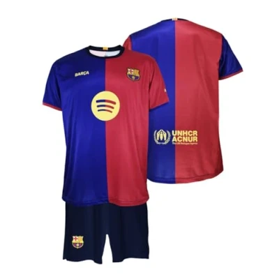 Imagen de Futbol Club Barcelona Camiseta y Pantalón Primera Equipación Temporada 2024/2025 Réplica Oficial con Liciencia Niño (FR/ES, Edad, 6 años, Regular, Azulgrana)
