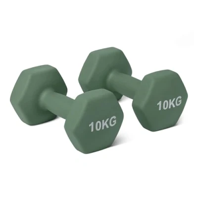 Imagen de Amazon Basics Juego de mancuernas neopreno, 10 kg, Verde Oliva