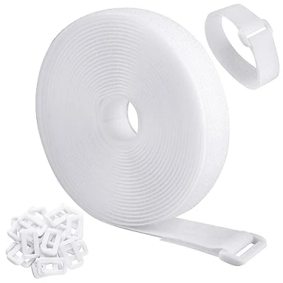 Imagen de WSZJINB Sujetacables Reutilizables de 5m x 2cm con 25 Hebillas, Bridas Negras para Organizador Management Cables, Blanco