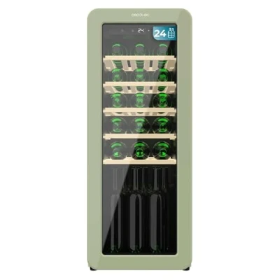 Imagen de Cecotec Vinoteca 24 Botellas Retro Bolero Grandsommelier Origin Hit Green. Acabado En Verde Control Led, Temp. 5 20ºC, NoFrost, Estantes Madera, Luz Interior, Ventilación