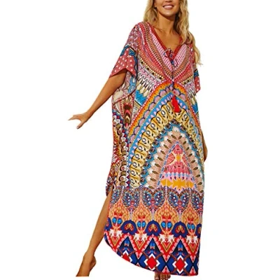 Imagen de YouKD Caftan Largo de Verano Bikini Playa Bohemia Vestido Encubrimiento Bata Talla Grande para Mujer