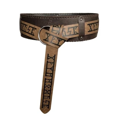 Imagen de HiiFeuer Vikingo en relieve Cinturón Ancho, Retro Medieval de cuero imitación Mercenario Caballero Cinturón, Para Ren Faire LARP Cosplay Halloween(Marrón B)