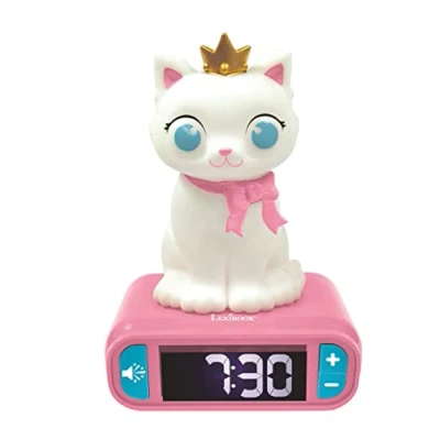 Imagen de Lexibook Despertador Gatito con Pantalla LCD Digital y luz de Noche integrada, Color Rosa/Blanco